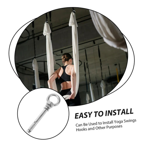 Heavy Duty Stainless Steel Eye Bolts Hanger Kit 5 Piece For Secure Lifting And Suspension Ideal For Yoga Swings Hammocks And Heavy Equipment Installations Durable Easy To Install Safety Hardware installed with yoga swing