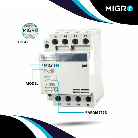 Four Pole 60 Amp AC Contactor With 110 120V Coil, Normally Closed, Heavy Duty Replacement in white plastic housing