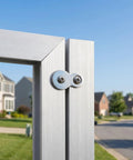 Double Hole Tabletop Metal Connectors With Screws Prepunched Silver Fastener Plates for Wall Mount Frames in outdoor setting.