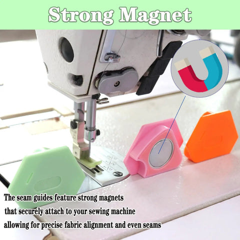3PCS Magnetic Seam Guide For Sewing Machine, Multifunctional Polygonal Hemmer Guide With Scale attached to needle plate