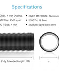 Built Tough 4 Inch Flexible Dryer Vent Duct 16 Foot Run With 2 Clamps Black Lightproof PVC Three Layer Protection