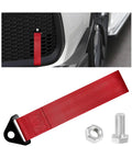 Universal Heavy Duty Tow Strap For Car Truck And Suv Off Road Recovery Badass 4400 Pound Nylon Traction Rope mounted on a vehicle's bumper.