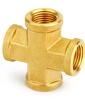 Five Pack Brass Cross 4 Way Pipe Fitting One Eighth Inch NPT Female Thread Connector, durable solid brass for plumbing and air lines