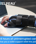 Carpal Tunnel Wrist Brace With Thumb Stabilizer for Night Support and All Day Comfort on left hand typing on laptop