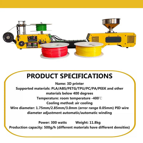 Straight Up Game Changer 3D Printer Filament Recycler Machine Featuring Automated Coiling System And Dual Precision Plastic Shredder For Seamless 1.75Mm Filament Crafting with red and yellow spools.