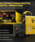Dual Voltage 200A MIG Welder Six In One Multi Process Beast with digital control display and synergic functions shown