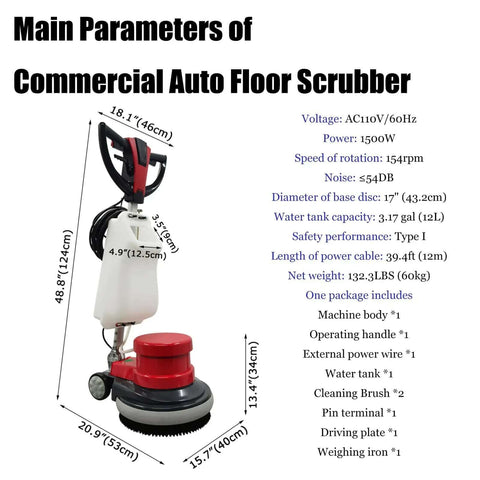 Heavy Duty Industrial Floor Scrubber And Polisher For Commercial Floors And Carpets with adjustable water tank and controls