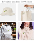 Delicate Lily Of The Valley Brooch For Women Featuring Tiny Bell Shaped Petals Lightweight Floral Pin on a cream hat and bag.