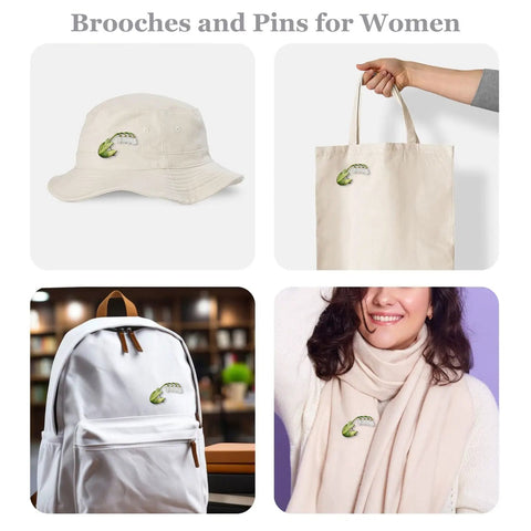 Delicate Lily Of The Valley Brooch For Women Featuring Tiny Bell Shaped Petals Lightweight Floral Pin on a cream hat and bag.