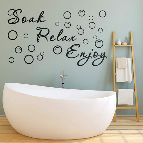 Two Pack Bathroom Wall Decals Peel And Stick Vinyl Quotes Soak Relax Enjoy Toilet Rules Decor For Home Shower Black Wall Stickers
