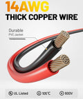 14AWG thick copper wire with durable PVC jacket and UL certification, part of 1.25Ft SAE To O Ring Terminal Harness And Battery Charger Cord