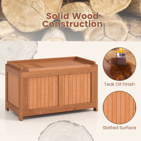 Outdoor Wood Deck Box With Flip Top Bench Go To Patio Storage For Garden And Poolside 52 Gallon Capacity Weatherproof Solid Wood Chest