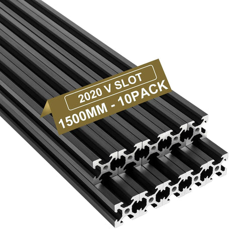 V Slot Aluminum Extrusion European Standard 2020 Series 1500 mm Anodized Linear Rail 10 pcs in black stacked view