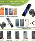 Universal compatibility graphic for Stay Locked In Hella Secure Magnetic Golf Cart Phone Mount with various phone models and cases.