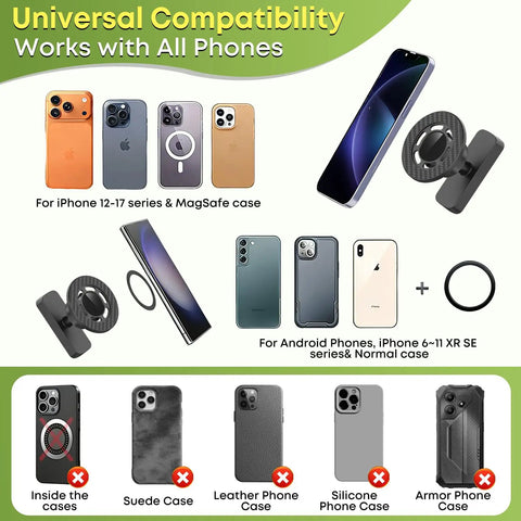Universal compatibility graphic for Stay Locked In Hella Secure Magnetic Golf Cart Phone Mount with various phone models and cases.