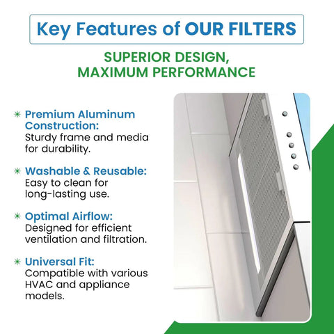 Replacement Aluminum Pre Post Filter For Trion Air Cleaners HE1400 MAX5 1400 IAQ1400 AirBear key features and filter view.