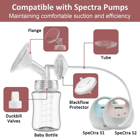 Breast Pump Parts Kit Compatible With S1 S2 9Plus All In One Replacement Set Including 24mm Flange Duckbill Valve Backflow Protector Tubes Bottles Gift Box Included, Spectra pump parts with 24mm flange, tube, valve, bottle