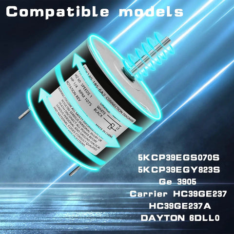 Pro Grade One Quarter HP Condenser Fan Motor Replacement with label details and compatible model numbers shown