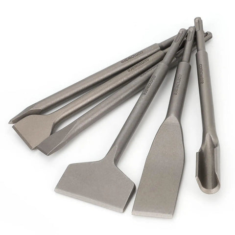 SDS Plus 6 Piece Chisel Set Heavy Duty Rotary Hammer Chisels For Demolition And Home Improvement Includes Tile Grooving Scraping Flat Point Scaling Chisels Built With 40Cr Steel