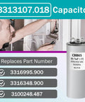 Capacitor Compatible With RV Air Conditioner 50/5uF 5 Percent 370V/450VAC CBB65 Run Capacitor Drop In Replacement For Heat Pump Or AC Unit Replaces 3316995.900 3316348.900 3100248.487 image showing capacitor and installation process.