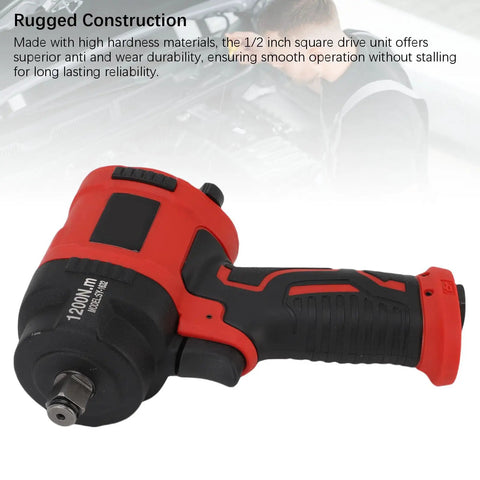 Heavy Duty Pneumatic Air Impact Wrench With Half Inch Drive Delivering One Thousand Two Hundred Nm Torque And Ten Thousand Rpm Spin In A Slick Lightweight Composite Shell with rugged construction and grip.