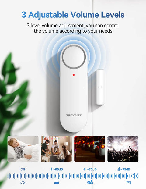 2 In 1 Door Alarm And Window Sensor Chime Set For Kid Safety And Home Security With 3 Level Volume Easy Switch Between Alarm And Doorbell Works On Doors And Windows Ideal For Garages And Apartments 3 Pack, white