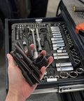 Heavy Duty Pneumatic Riveting Hammer Kit With Stainless Steel Air Chisel Bits And Smoother Bit For Automotive Auto Body Repair And Industrial Rivet Setting Tasks That Are Totally Sick, black bits in hand