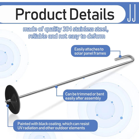 Sturdy 304 Stainless Solar Panel Guard Clips Kit With Self Locking Washers And J Hooks shown in detail with descriptions.