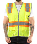 High Visibility Safety Vest Yellow Medium Surveyor with Breathable Design and Harness Openings for Comfort Reflective Strips