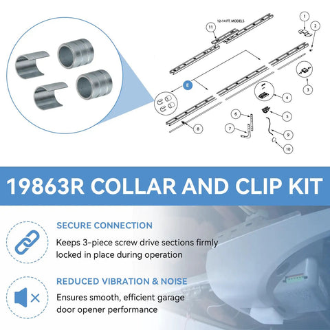 Screw Drive Garage Door Opener Collar And Clip Kit Replacement For Most Screw Drive Openers No Nonsense Durable Direct Replacement Parts Set 4 Pack Of High Quality Collars And Clips Easy Install