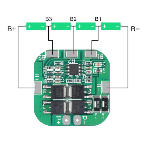 Pack Of Four Heavy Duty Bms For 18650 Lithium Ion Cells With Dead Simple Plug And Play Wiring And Built Tough Short Circuit Safety Protection And Smooth Automatic Balancing circuit board close-up, showing connections and components.