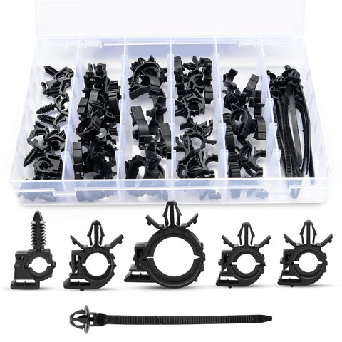 60 Piece Automotive Wire Loom Routing Clip Kit With Universal Wiring Harness Clips In 6 Sizes, Replacement Car Cable Ties