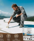 Person applying White RV Roof Sealant 1 Gallon Waterproof Flexible Coating For Campers Travel Trailers Motorhomes And RVs