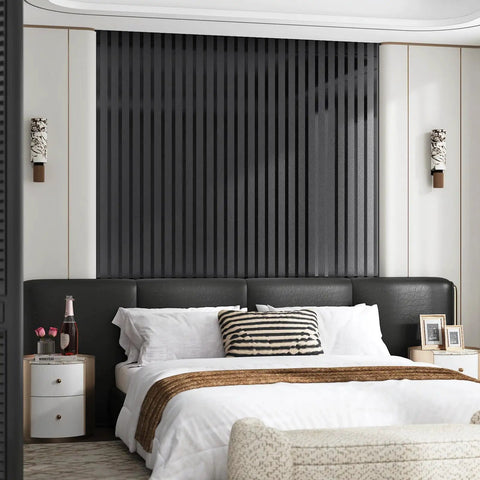 Hella Sleek Black Metallic Stripe Wall Panels With Self Adhesive Backing And Sound Absorbing Foam For Real Home Decor