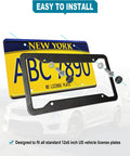 Dope Carbon Fiber Look License Plate Frames 2 Pack Matte Black Aluminum Car Tag Holder with screws and New York plate
