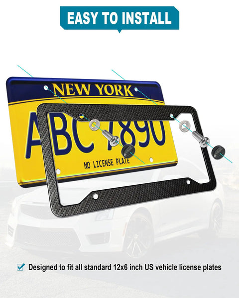 Dope Carbon Fiber Look License Plate Frames 2 Pack Matte Black Aluminum Car Tag Holder with screws and New York plate