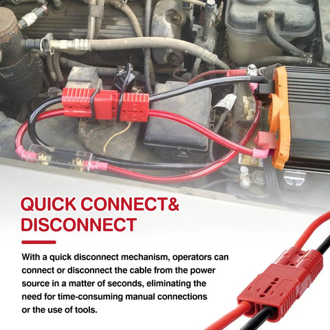 24 Ft Quick Disconnect Winch Power Cable 4 Gauge Copper Wiring With 420 Copper Strands, 600 Volt Rated High Current Winch Wire installed in engine bay