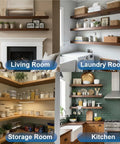 Hidden Floating Shelf Brackets 12 Pack 8 Inch Concealed Wood Shelf Support in living, laundry, storage, and kitchen rooms.