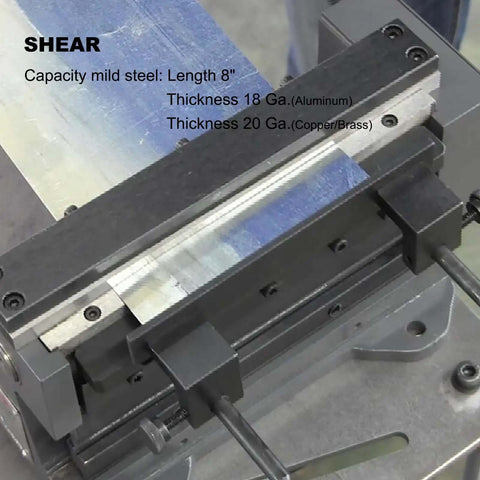 Close-up of Compact 8 Inch Manual Sheet Metal Shear And Brake Combo For 20 Gauge Steel 90 Degree Bends Space Saving Tool