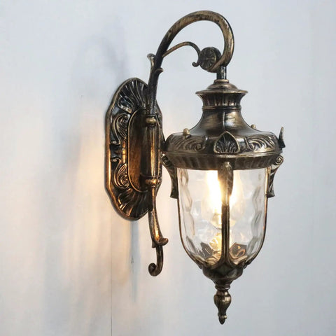 Bronze Outdoor Wall Light Fixture With Hammered Glass Shade, Weatherproof Exterior Sconce For Front Door, Porch Or Garage, Standing At 15.8 Inches Tall