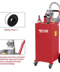 Bad Boy 35 Gallon Portable Gas Caddy with rugged wheels, manual siphon pump, and long hose for easy fuel transfer.