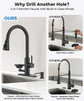 Kitchen Faucet with Glass Rinser, Pull Down Sprayer, 3 Water Modes, showcasing integrated design for space efficiency.