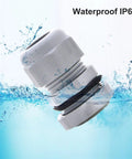 Waterproof NPT Cable Glands Half Inch Gray Nylon with IP68 rating submerged in water, showcasing durability.