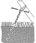 Diagram of Auger Style Ground Anchor Kit for backyard swing sets showing installation in soil, includes hardware.