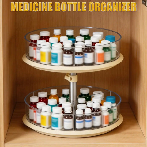 2 Tier Lazy Susan Turntable Organizer For Medicine Cabinet And Kitchen Countertop, 11 Inch Clear Rotating Spice Rack with 3 Dividers