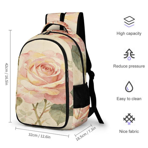 Dope Botanical Rose Sprig Printed Unisex Backpack With Large Capacity For School Travel And Everyday Use Durable Polyester