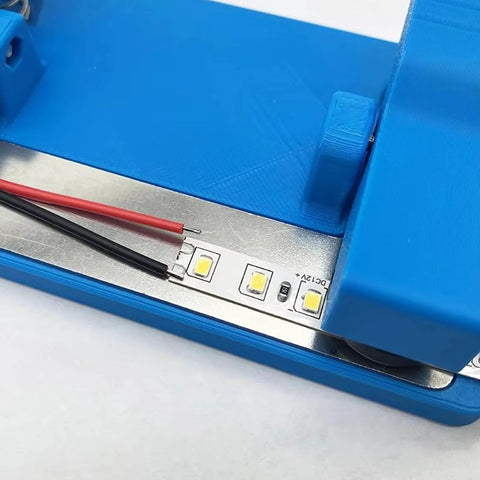 Soldering Clamp For Circuit Boards And LED Light Panels, Precision Wire Fixture For PCB Assembly in blue with wires inserted