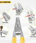 7 Inch Wire Stripper And Cutter Tool For 6 To 12 AWG Stranded Wire Crimping Pliers demonstrating wire stripping and cutting features