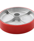 Badass Heavy Duty 8 Inch Industrial Caster Wheel, Silent Polyurethane Tread Rolls No Noise On Any Floor, Non Marking Steel Hub Takes Serious Abuse, No Sweat Bolt On With Included Mounting Bolts, red polyurethane with steel hub