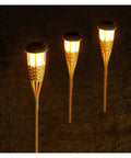 Bamboo Solar Torch Light Outdoor Garden Pathway Landscape Spike Spotlight Tiki Torch With Warm White LEDs Auto On Off By Light Sensor No Wiring 60cm Handcrafted Patio Lighting Ten Pack